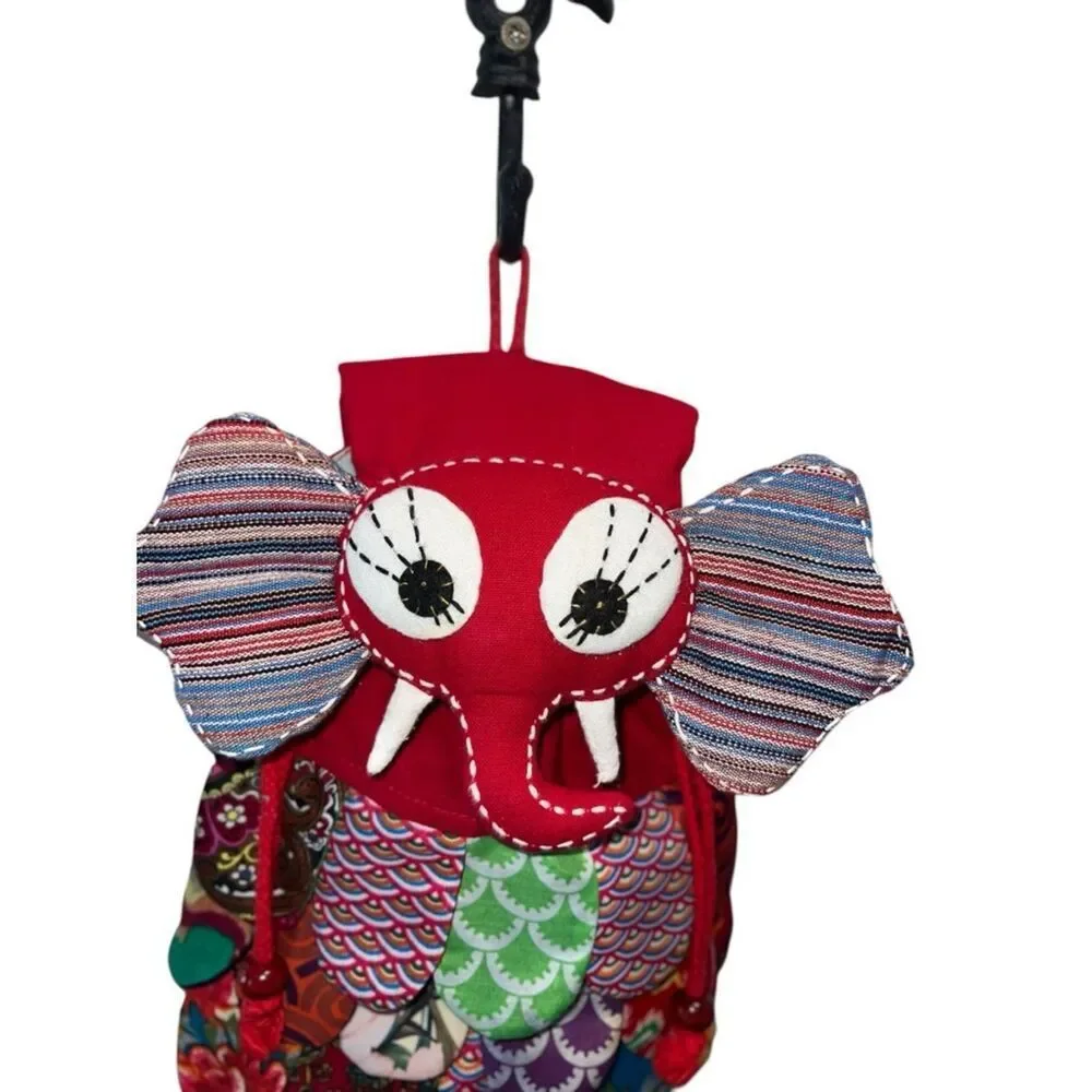 Kids Elephant Backpack Patchwork Boho Drawstring Bag Colorful Novelty Toddler